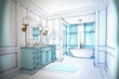イメージ素材：モダンな浴室（洗面所）のラフスケッチアート.Generative AI