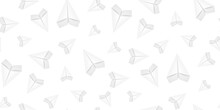 White Paper Airplanes On White Background. Travel, Route Symbol. Design For Bedding Prints, Phone Cases, Wrapping Paper, Fabric, Wallpaper. Seamless Vector Illustration