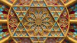 Kaleidoscope mandala abstract background mysterious art geometry, visual futuristic symmetry ornate design shapes 3D optical illusion.