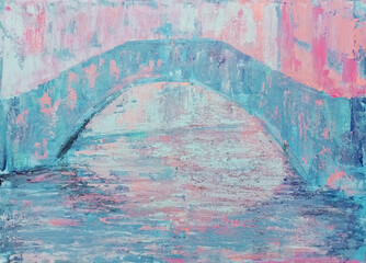 Wall Mural - Art painting of the blue bridge in Venice Italy