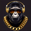 Cool monkey gorilla Gangsta rapper in sunglasses. generated sketch art. generative AI
