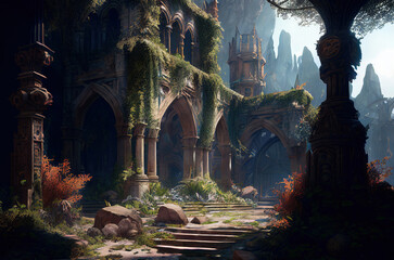 Wall Mural - fantasy scene ancient ruins, game design inspiration. generative AI