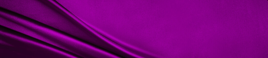 Wall Mural - Dark magenta purple silk satin. Soft folds on a shiny fabric. Luxury background with space for design. Banner. Wide. Long. Panoramic. Christmas, Valentine. Flat lay, top view table. Template.