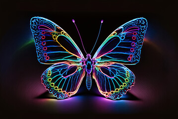 Wall Mural - Neon light butterfly with bright colors Generative AI