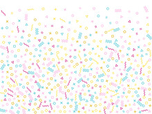 Memphis Style Geometric Confetti Background With Triangle, Circle, Square, Zigzag And Wavy Line