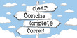 © PX Media - Clear, concise, complete, correct - outline signpost with four arrows