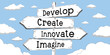 © PX Media - Develop, create, innovate, imagine - outline signpost with four arrows