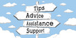 © PX Media - Tips, advice, assistance, support - outline signpost with four arrows