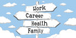 © PX Media - Work, career, health, family - outline signpost with four arrows