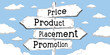 © PX Media - Price, product, placement, promotion - outline signpost with four arrows