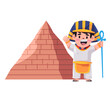 Kids in egypt pharaoh king pose in front of pyramid drawing illustration