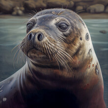 Portrait Of Seal, Generative AI Art Illustration