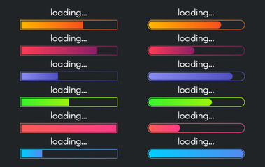 Wall Mural - loading bar set on dark background. modern design element collection in different gradient colors. h