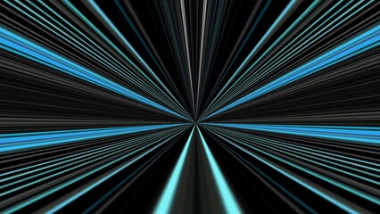 Canvas Print - Rotating abstract line tunnel. Blue on black background