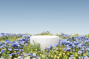 Wall Mural - abstact 3d render spring scene and natural podium background, white stone podium on the colorful flo