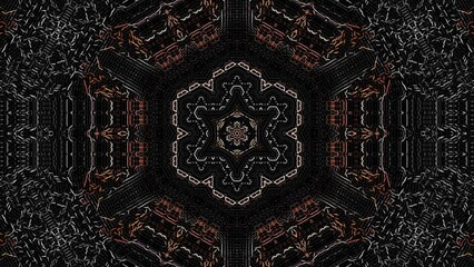 Wall Mural - loopable abstract colorful red and white rotating fractal kaleidoscope texture background on black. 