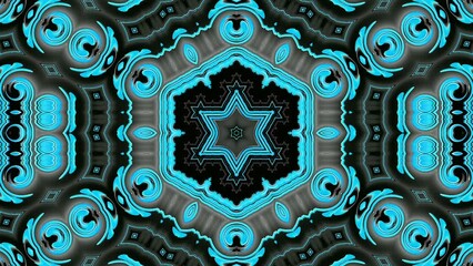 Canvas Print - Loopable abstract colorful blue  fractal kaleidoscope texture background on black. Hypnotic animation