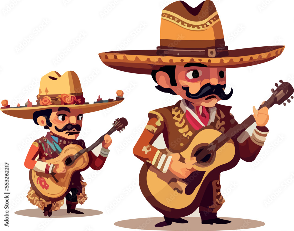 Cute Mexican mariachi Stock Vector | Adobe Stock, image size:1000x787
