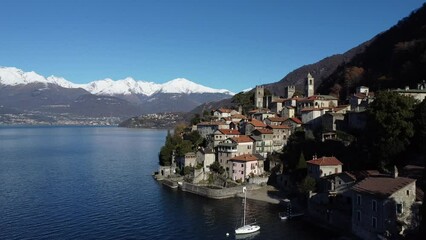 Canvas Print - Aerial view of Corenno Plinio a village on Lake Como