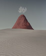 Red mountain in the desert with dunes. 3d render, 3d illustration.