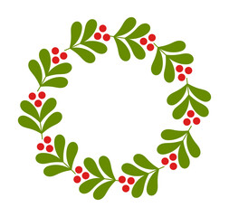 Wall Mural - Mistletoe wreath, Christmas decoration isolated on white background.