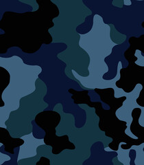 
Dark blue camouflage pattern, military uniform texture, vector print