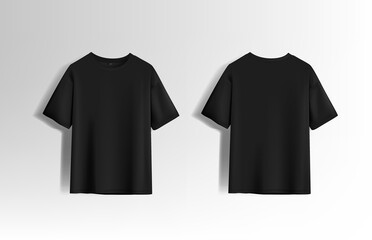 Men black T-shirt. Realistic mockup. Short sleeve T-shirt template on background.