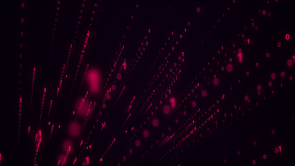 Technology binary code. Random falling digits on screen. Hacked software. Matrix sciense background. Big data analytics. 3D rendering.