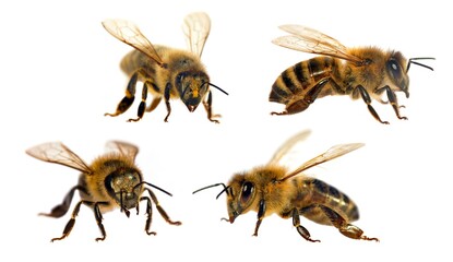 Wall Mural - four bees honeybees Apis Mellifera isolated on white