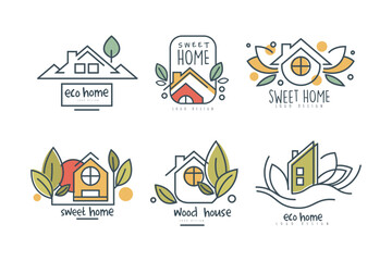 Wall Mural - Eco Home or Eco-house Logo Design with Green Leaf Vector Set