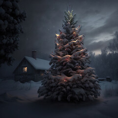 Wall Mural - christmas tree with snow