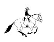 Rider cantering on a horse of the Lusitano breed, working equitation, black and white vector illustration