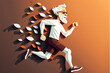 paper craft style illustration of an old man running , healthy lifestyle