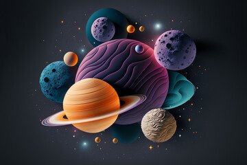 Wall Mural - beautiful illustration paper craft style of astronomy space scenic ,planet, star,
