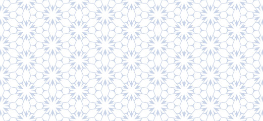 Wall Mural - Vector abstract geometric seamless pattern. Luxury blue and white lines texture, elegant floral lattice, mesh, grid. Subtle oriental traditional ornament background, repeat tiles, modern geo design
