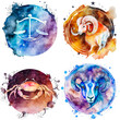 © XaMaps - Set of 4 astrological symbols: Libra, Cancer, Capricorn and Aries; pastel shades in soft colors on a white background - perfect for graphics and vivid designs. Horoscope in modern style.