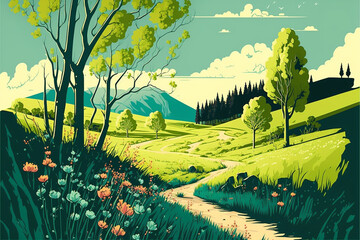 vector art illustration of meadows