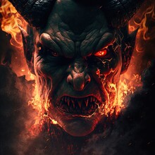Illustration Portrait Of Satan In Hell Made With Generative Ai