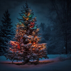 Wall Mural - christmas tree in the snow