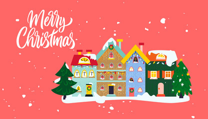 Wall Mural - Merry Christmas Web Banner. Vector Illustration of Seasonal Greetings. Holiday Celebration.