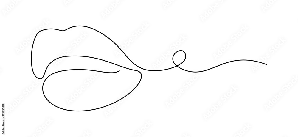 One continuous line drawing of mouth and lips. Concept symbol of woman ...