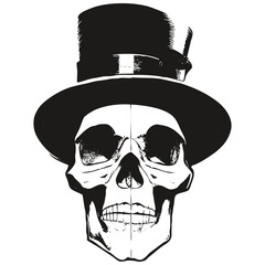 Wall Mural - skull top hat tattoo vector hand drawn ,black and white clip art