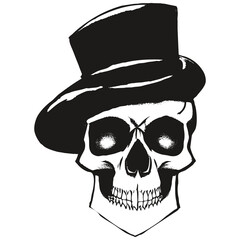 Wall Mural - skull tophat vector hand drawn ,black and white clip art