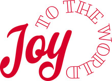 Web Banner, Card Or Sign Text For Christmas - Joy To The Word In Pretty Font, In Red, With Circular Words Around Joy