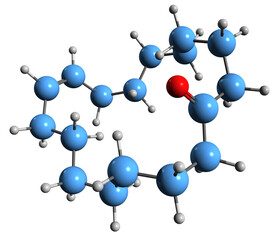 Poster -  3D image of Civetone skeletal formula - molecular chemical structure of Cycloheptadeca-9-en-1-one isolated on white background
