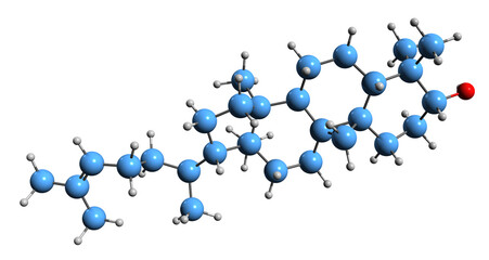 Poster -  3D image of Cycloartenol skeletal formula - molecular chemical structure of  triterpenoid isolated on white background
