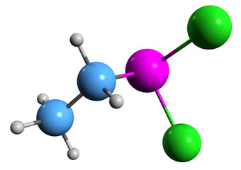 Poster -  3D image of Ethyldichloroarsine skeletal formula - molecular chemical structure of ethyl Dick isolated on white background
