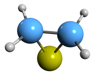 Wall Mural -  3D image of Thiirane skeletal formula - molecular chemical structure of Thiacyclopropane isolated on white background
