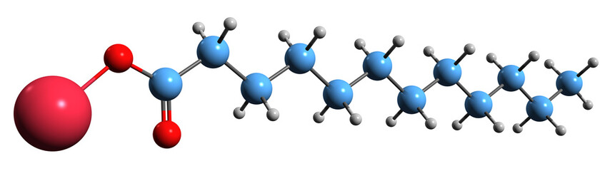 Poster -  3D image of Sodium laurate skeletal formula - molecular chemical structure of Sodium dodecanoate isolated on white background
