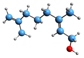 Poster -  3D image of Nerol skeletal formula - molecular chemical structure of  monoterpenoid alcohol  isolated on white background
